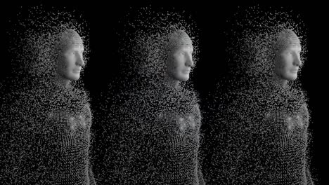 animación de modelo humano y cerebro con textos científicos en fondo negro