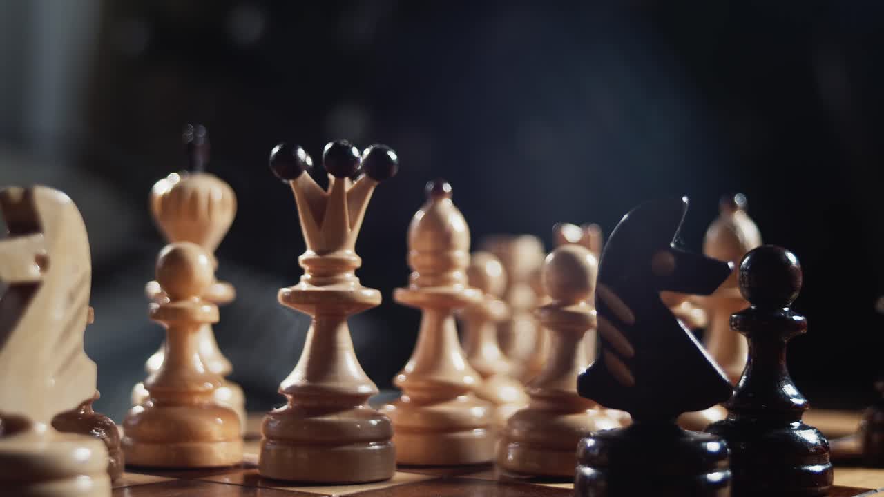 Queen, Knight, And Pawn Chess Pieces With Smoke Effect