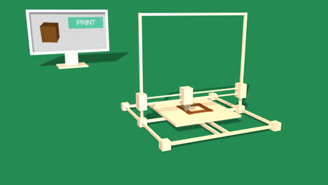 Tecnología-De-Impresión-3D.-Se-Utiliza-Un-Dispositivo-Moderno-Y-Futurista-Para-Crear-Objetos-Geométricos.-La-Máquina-Está-Utilizando-Una-Conexión-De-Computadora-Con-Un-Modelo-De-Renderizado-Tridimensional.-Pc-Envía-Elemento-A-La-Impresora