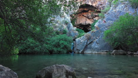 cueva del gato natural monument cave with waterfall in ronda, spain, panoramic from left to right