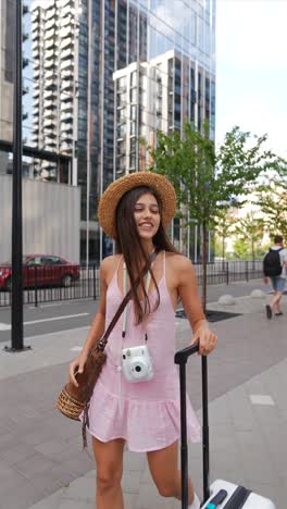 young woman tourist in city