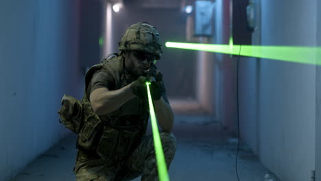 military training exercise with green laser