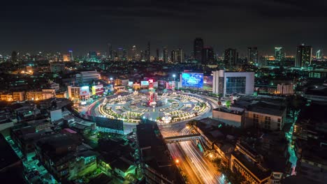 thailand night light bangkok traffic circle square roof top view 4k time lapse