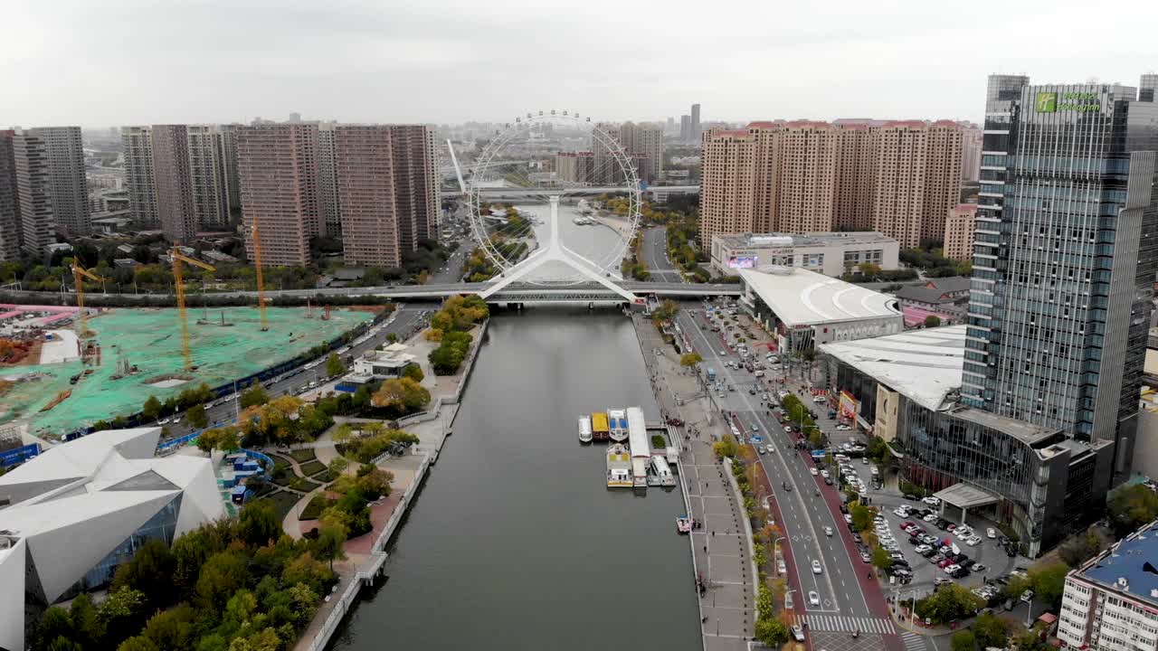 vista aérea del paisaje urbano de la rueda gigante de tianjin.