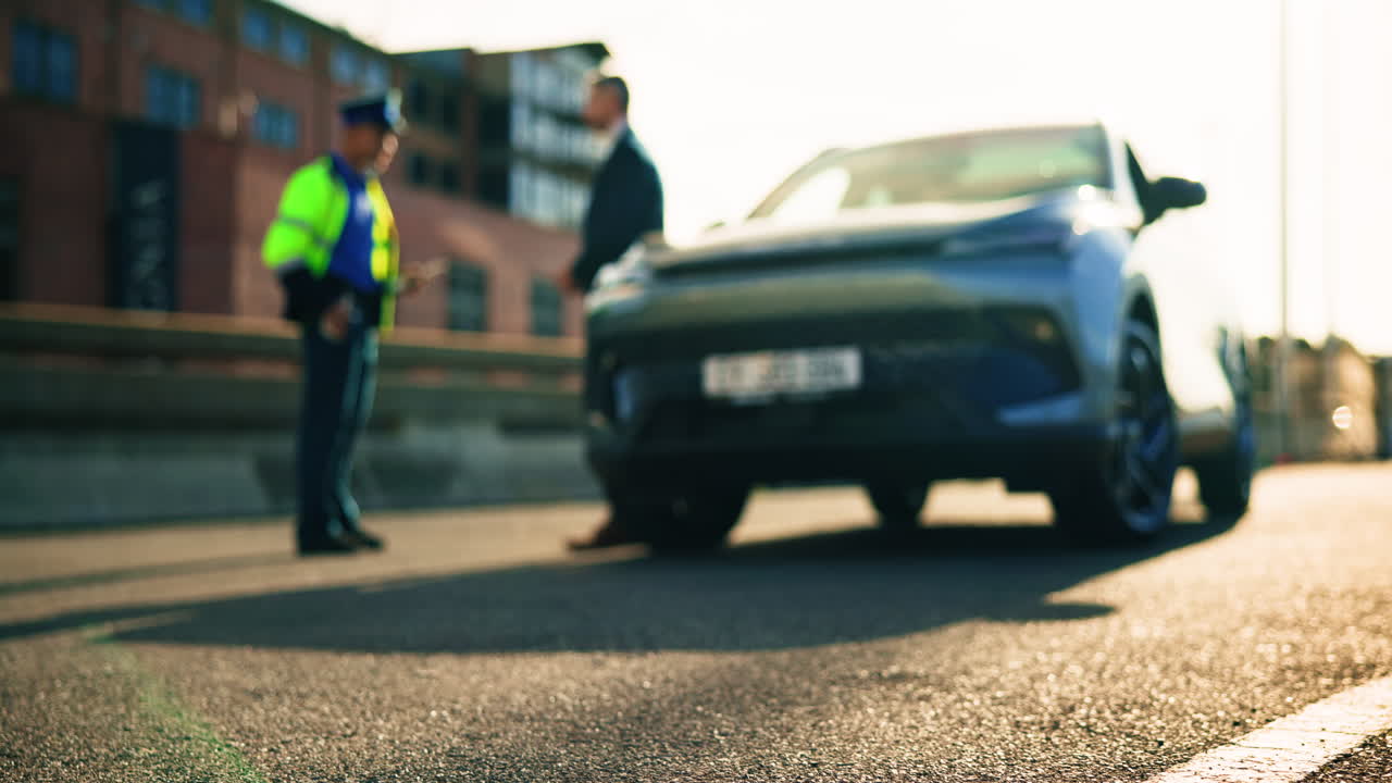 교통 정지 를 수행 하는 경찰관