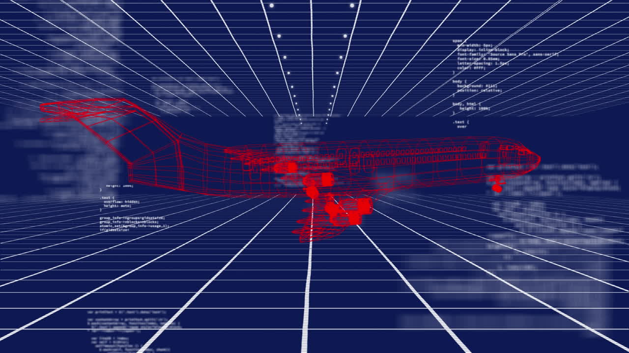 animación del procesamiento de datos y el plano sobre fondo azul