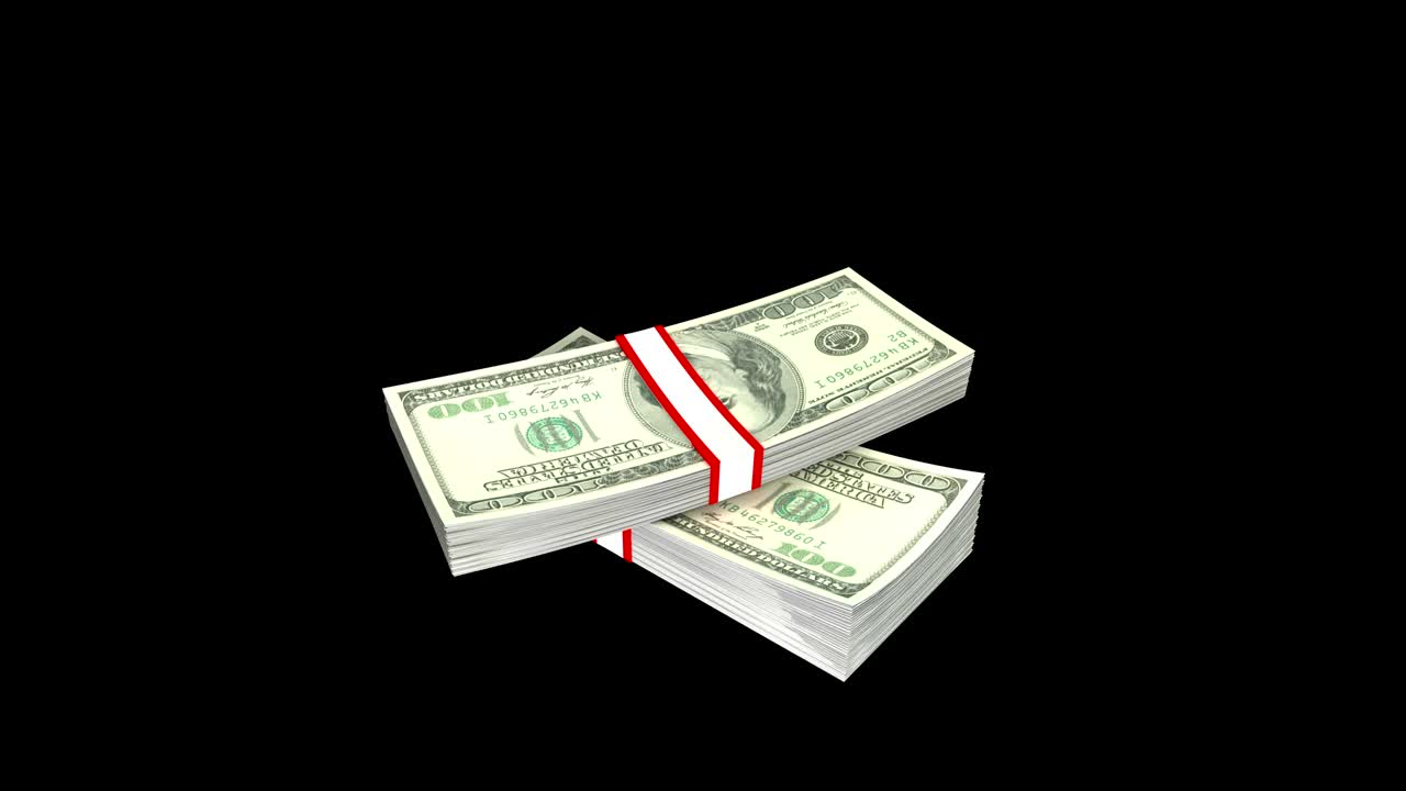 Falling pile of US Dollar money in 4K with Chroma key separate