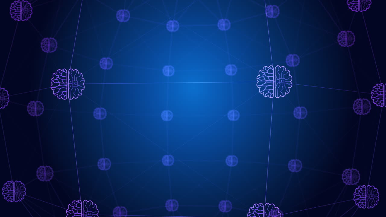 animación de la red de conexiones con iconos en fondo azul y negro