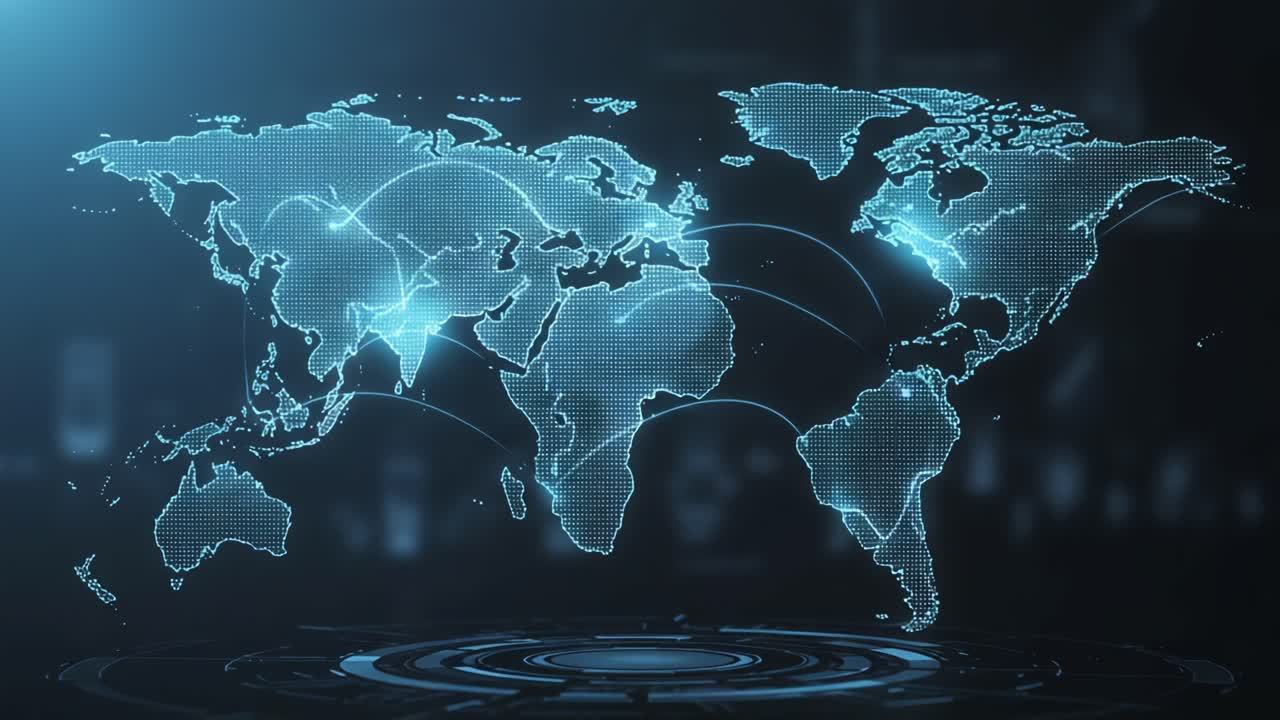 Exploring Global Connectivity Through Digital Mapping: A Journey Across a High-Tech World Visualization with Illuminated Networks