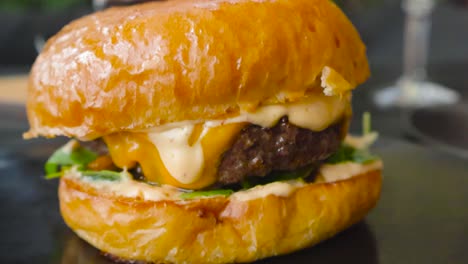 juicy cheeseburger with arugula