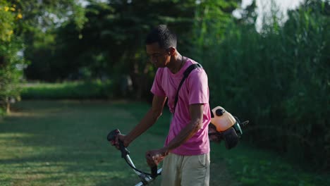 man mowing the grass