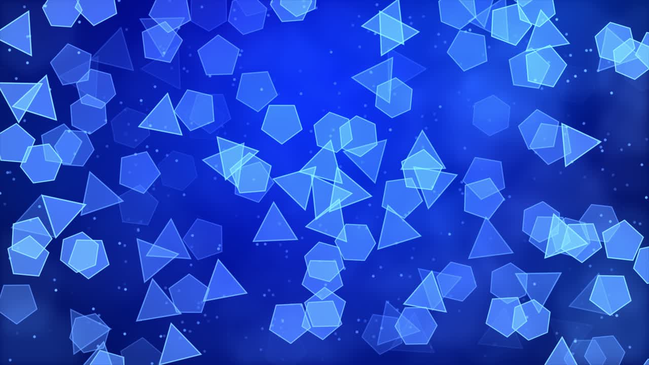3d cinemáticas partículas en movimiento con estrellas, formas de triángulo flotante bucle animación 4k.