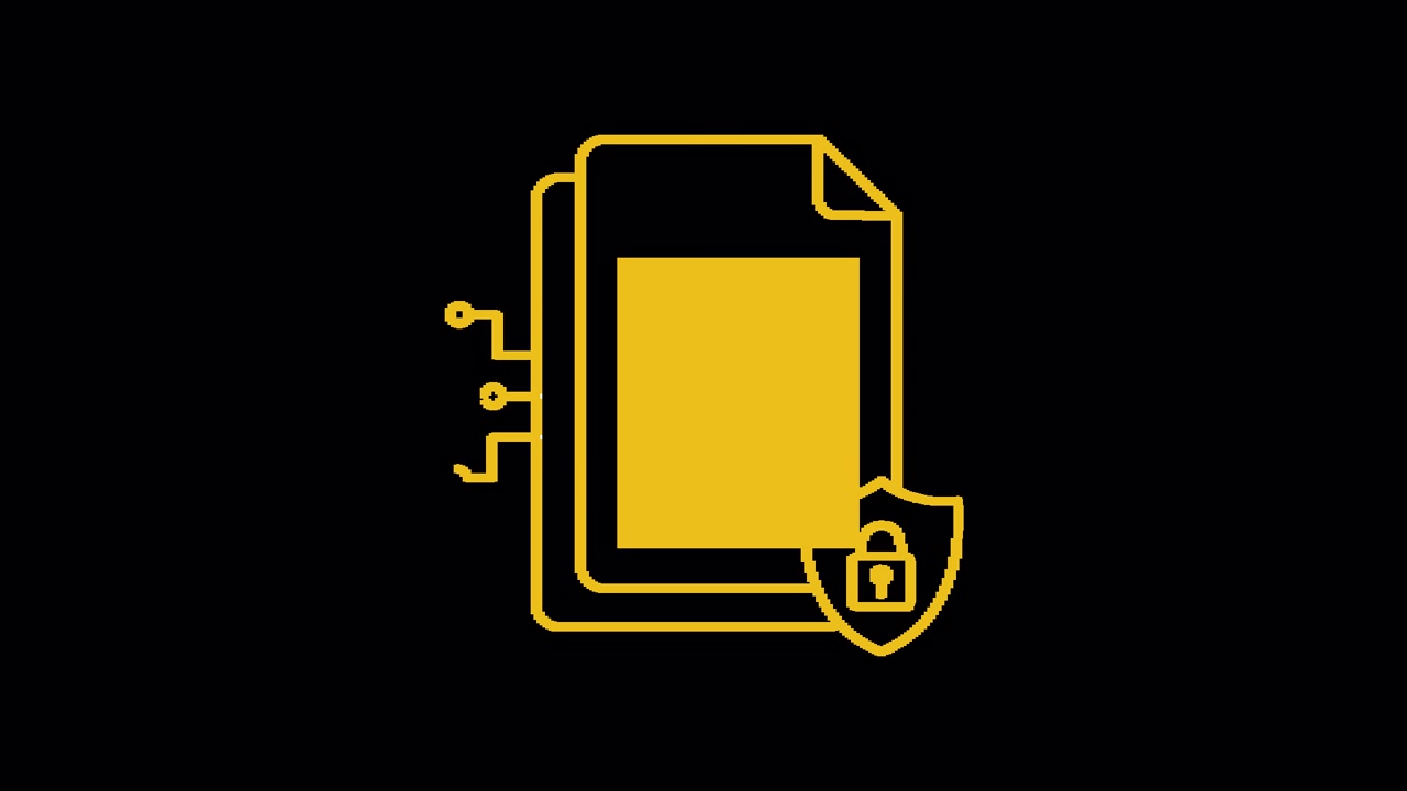 Digital Document Security Icon with Padlock and Circuit Lines