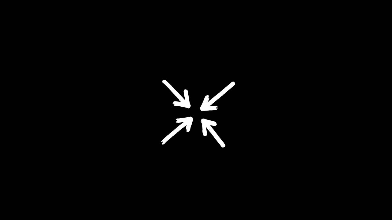 Hand Drawn White Arrows Pointing to Center on Black Background