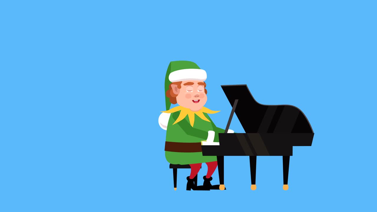 만화 리틀 산타 헬퍼 플래트 크리스마스 캐릭터 플레이 피아노 애니메이션에 루마 매트가 포함되어 있습니다.