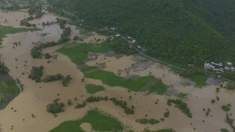 Hurrikan-Sturmregen-überflutet-Veracruz,-Zongolica,-Mexiko---Luftflug