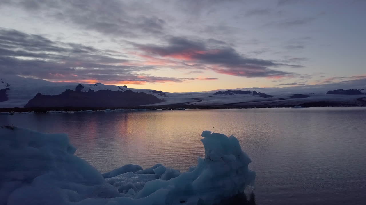 Icebergs and Sunset in Glacier Lagoon, Iceland