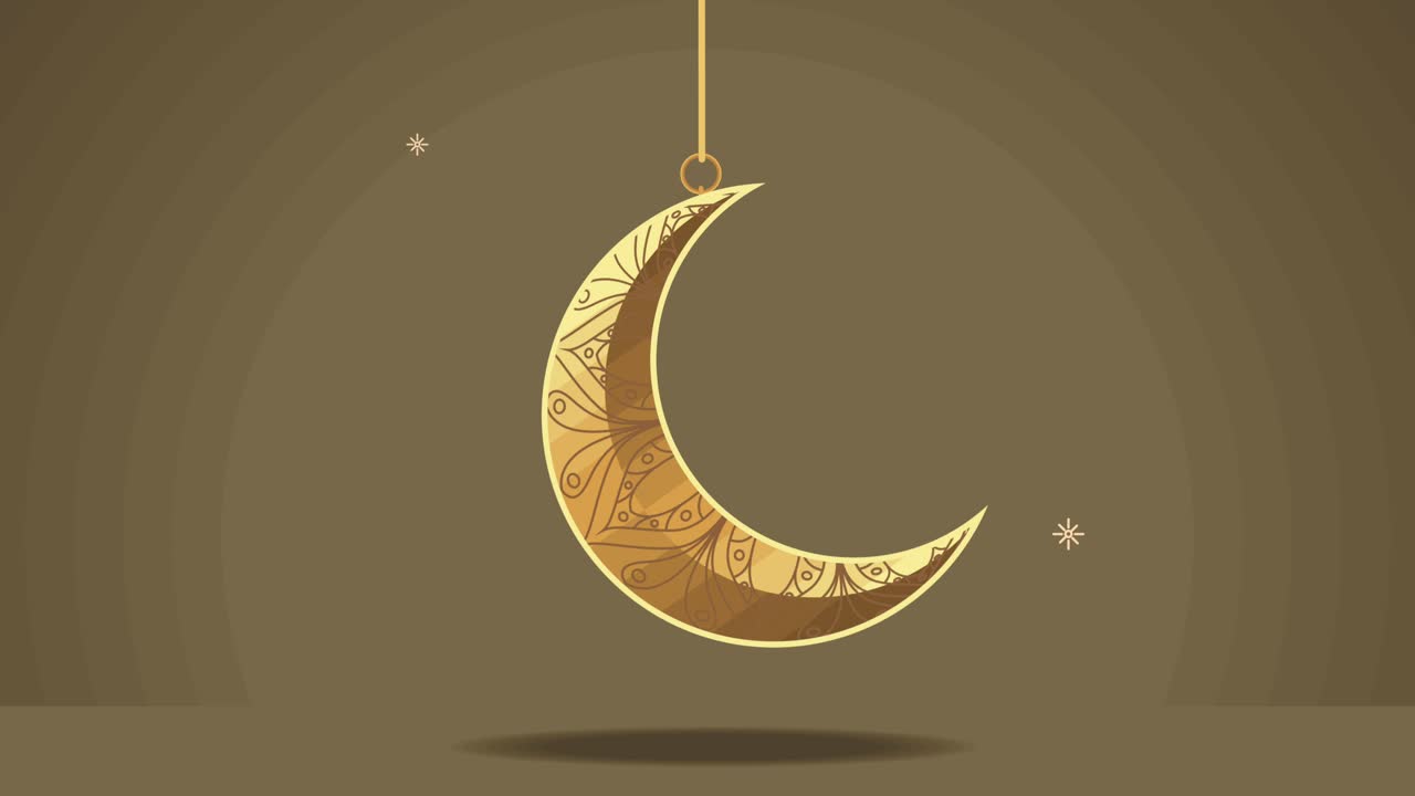 animación de ramadan kareem con luna creciente dorada