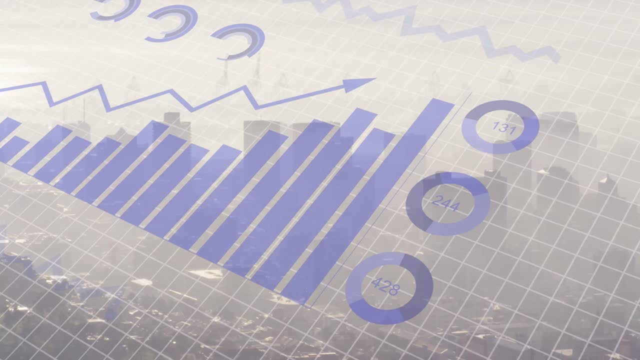 그리드 배경에서 금융 데이터 처리의 애니메이션