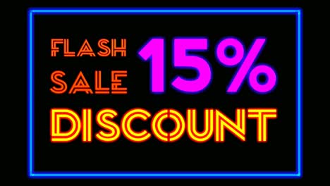 venta de luz de neón texto flash 15 por ciento de descuento en fondo negro viernes negro, gran venta evento para tienda, venta al por menor, resort, exhibición de bar concepto de negocio de promoción