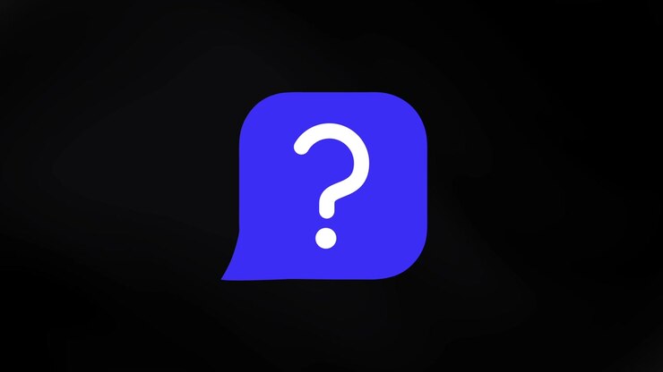 Icona a forma di fumetto blu con punto interrogativo su sfondo nero