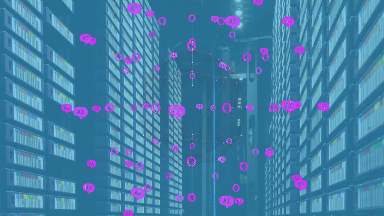 컴퓨터 서버를 통해 데이터 처리 및 아이콘의 애니메이션