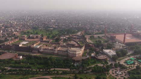 aerial view of red fort and old delhi, india