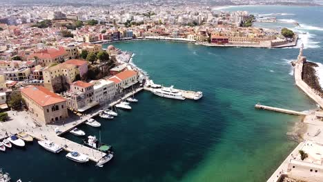 beautiful cityscape of chania in crete island, aerial drone view