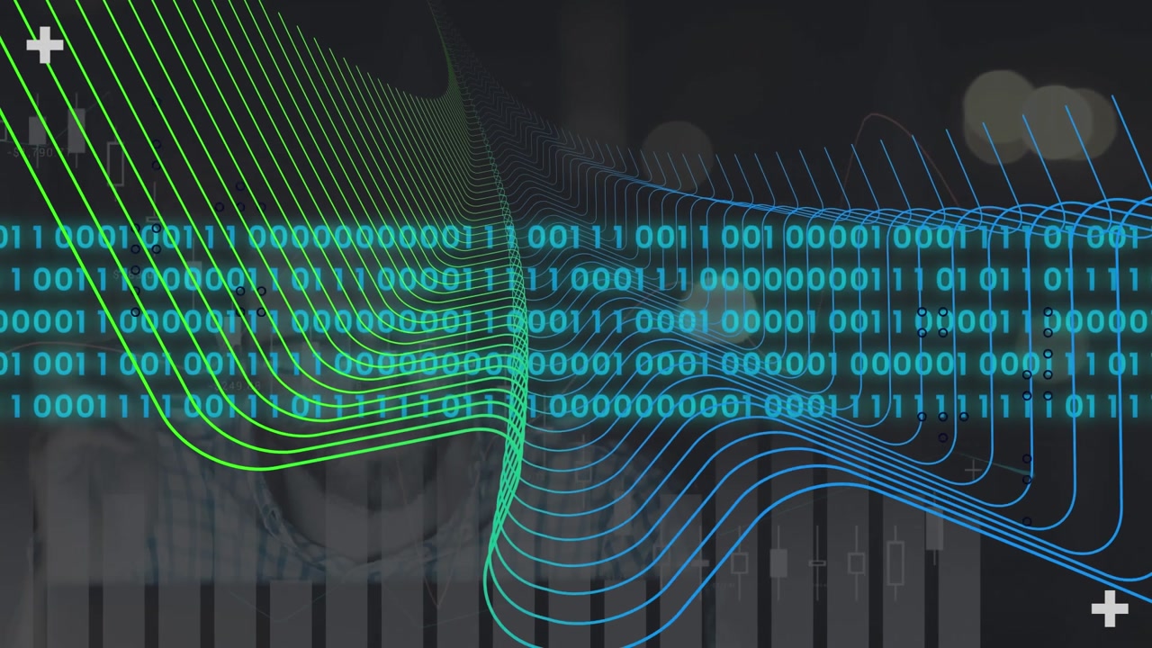 Animation of shapes over data processing and caucasian businessman