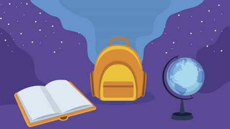bolsa de la escuela y el libro con el planeta tierra