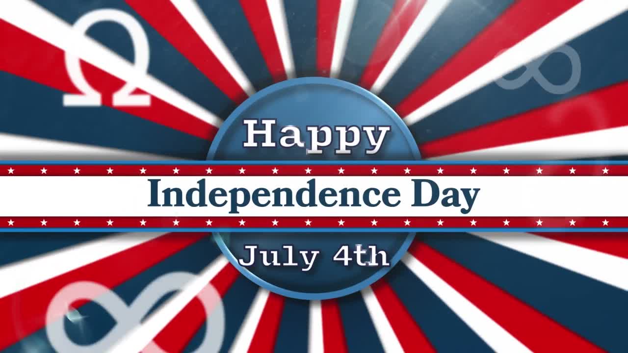 미국  ⁇ 발 패턴 위의 독립기념일 텍스트의 애니메이션