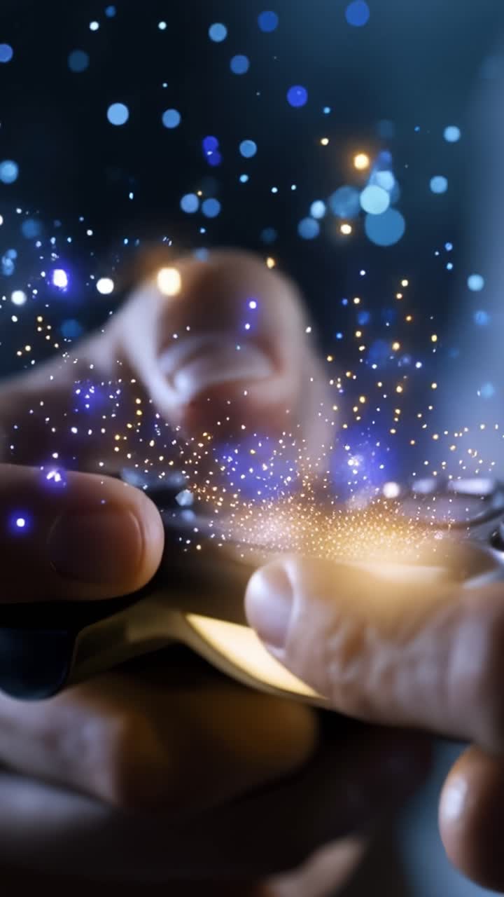 A Gamer's Passion: Capturing the Intensity and Excitement of Gameplay Through Dynamic Visual Effects and an Engaged Player's Hands on a Controller