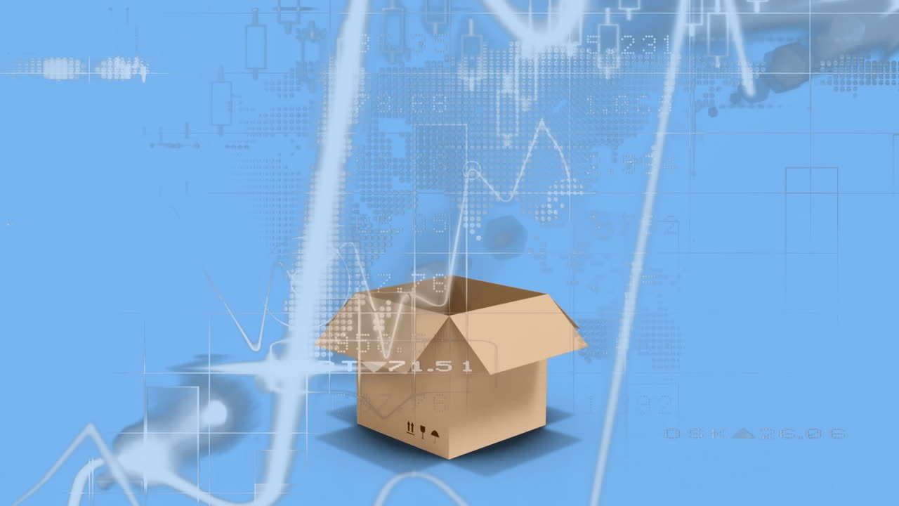 파란색 배경에 패키지 및 통계 처리의 애니메이션