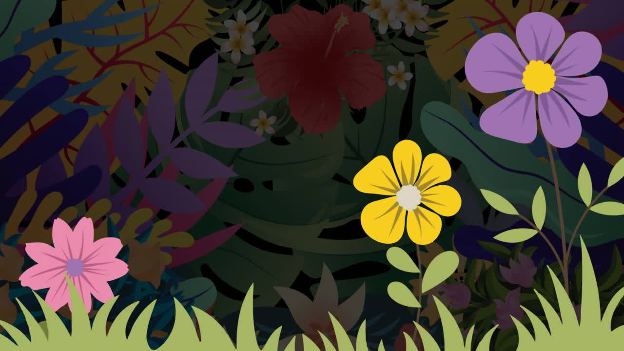 animación de diversas flores que florecen sobre un fondo negro