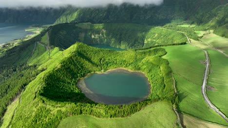 lush verdure around rasa lagoon in sete cidades caldera, azores