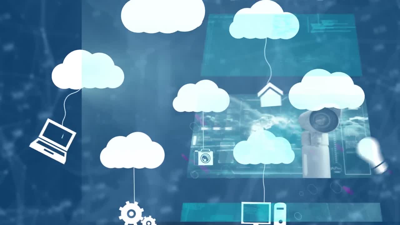 animación de pantallas con procesamiento de datos a través de nubes digitales con dispositivos electrónicos