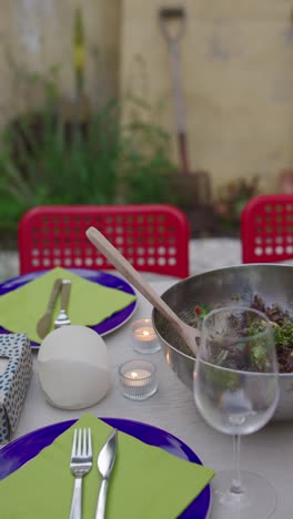 outdoor garden dining with salad