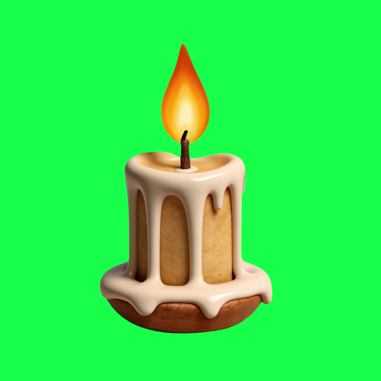 Animazione di una candela con gocce di cera, video 4K trasparente, green screen.