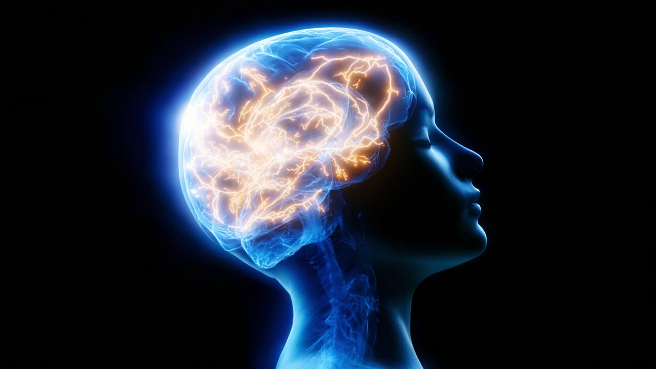 Exploring the Depths of Cognitive Potential: A Mesmerizing Visual of a Human Brain Illuminated with Electric Energy and Thought Patterns, Representing Intelligence and Creativity