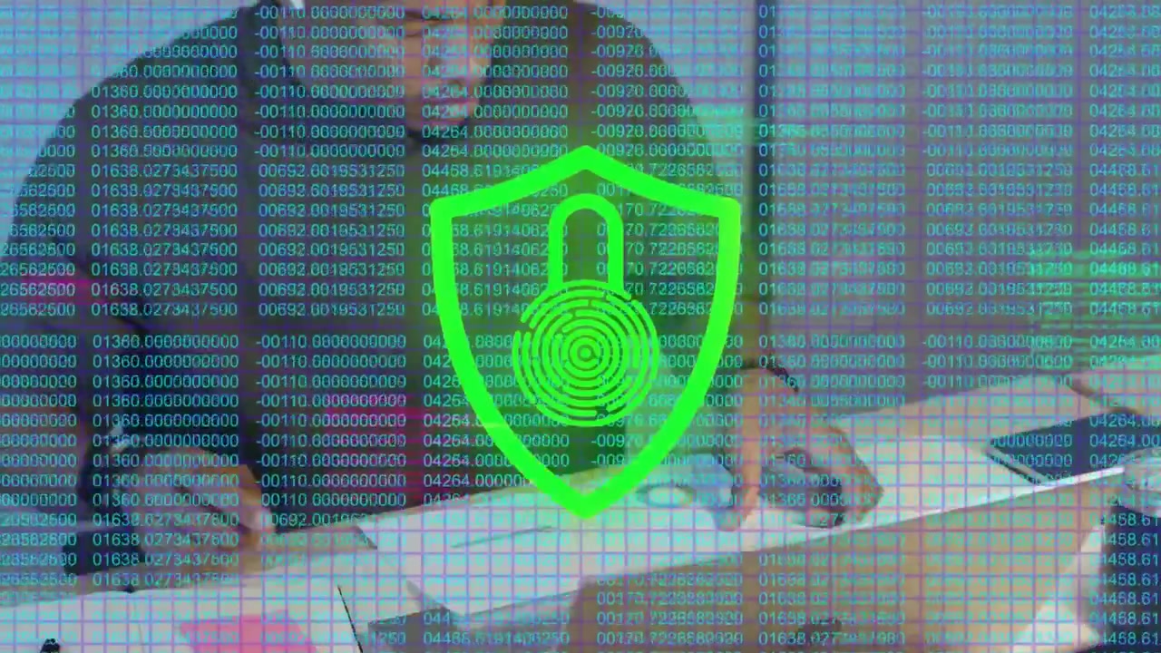 Vertical video: Man picking papers at desk, marking while verifying, security cycling over hands