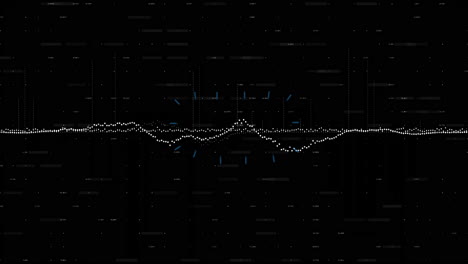 digital sound wave animation with white dots and blue accents on black background