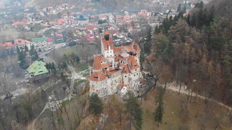 aerial view of bran castle in transylvania, romania