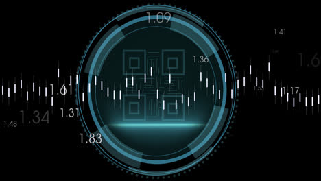 Animation-of-data-processing-against-cyber-security-text-banner-and-barcode-scanner