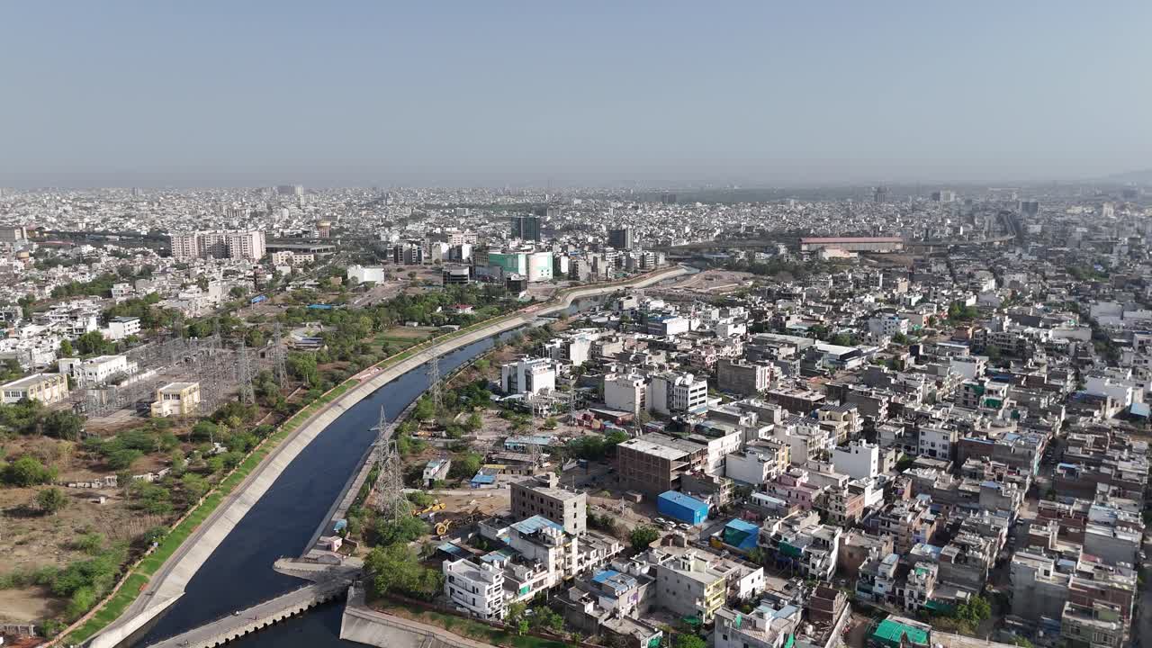High-angle shot of Jaipur's tightly clustered residential blocks.