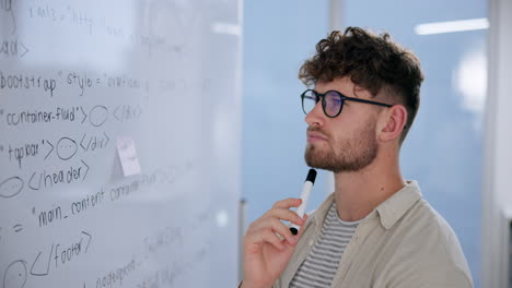 man writing code on whiteboard