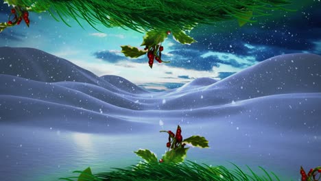 animación de la nieve cayendo sobre el paisaje de invierno