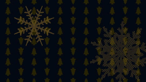 Goldene-Schneeflocken-Und-Weihnachtsbäume-Muster