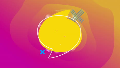 large yellow speech bubble floating in magenta orange gradient, showing white dots and blue accents