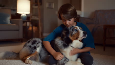 boy hugging his dog