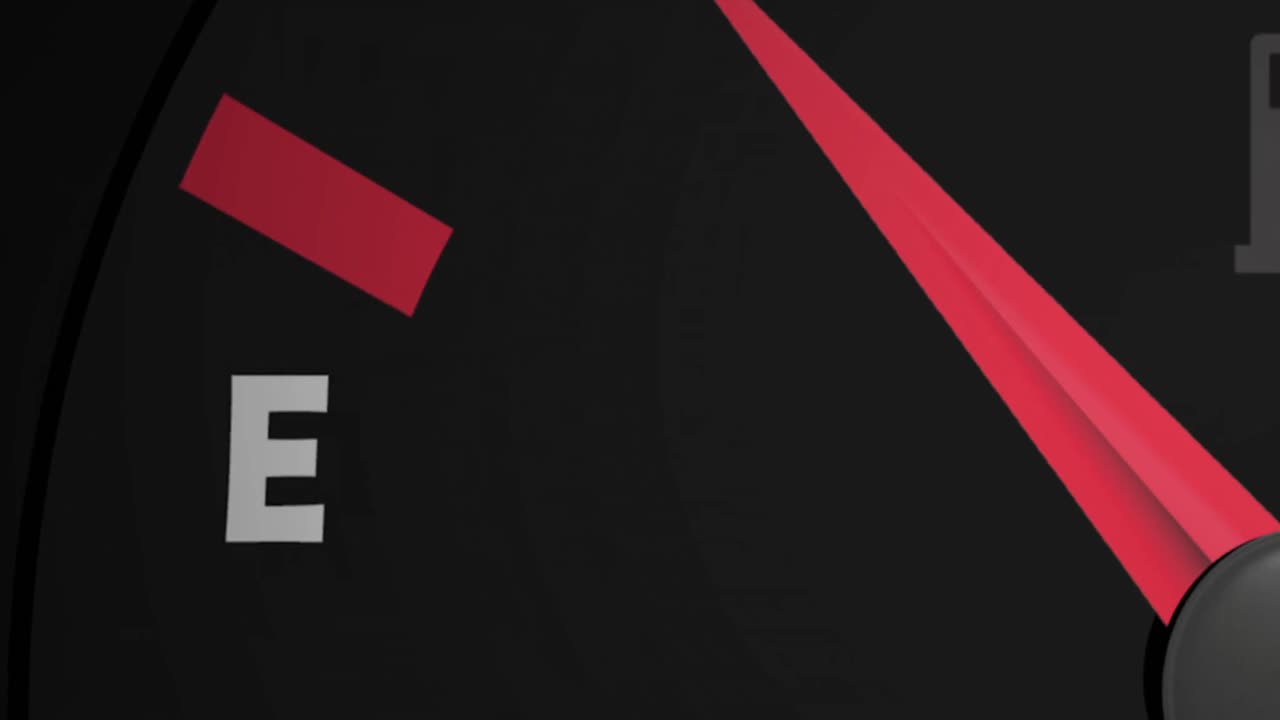 animación de primer plano del medidor de combustible que se mueve sobre un fondo gris